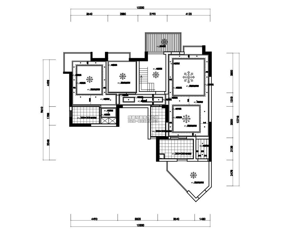 簡(jiǎn)歐套三住宅頂面平面設(shè)計(jì)圖